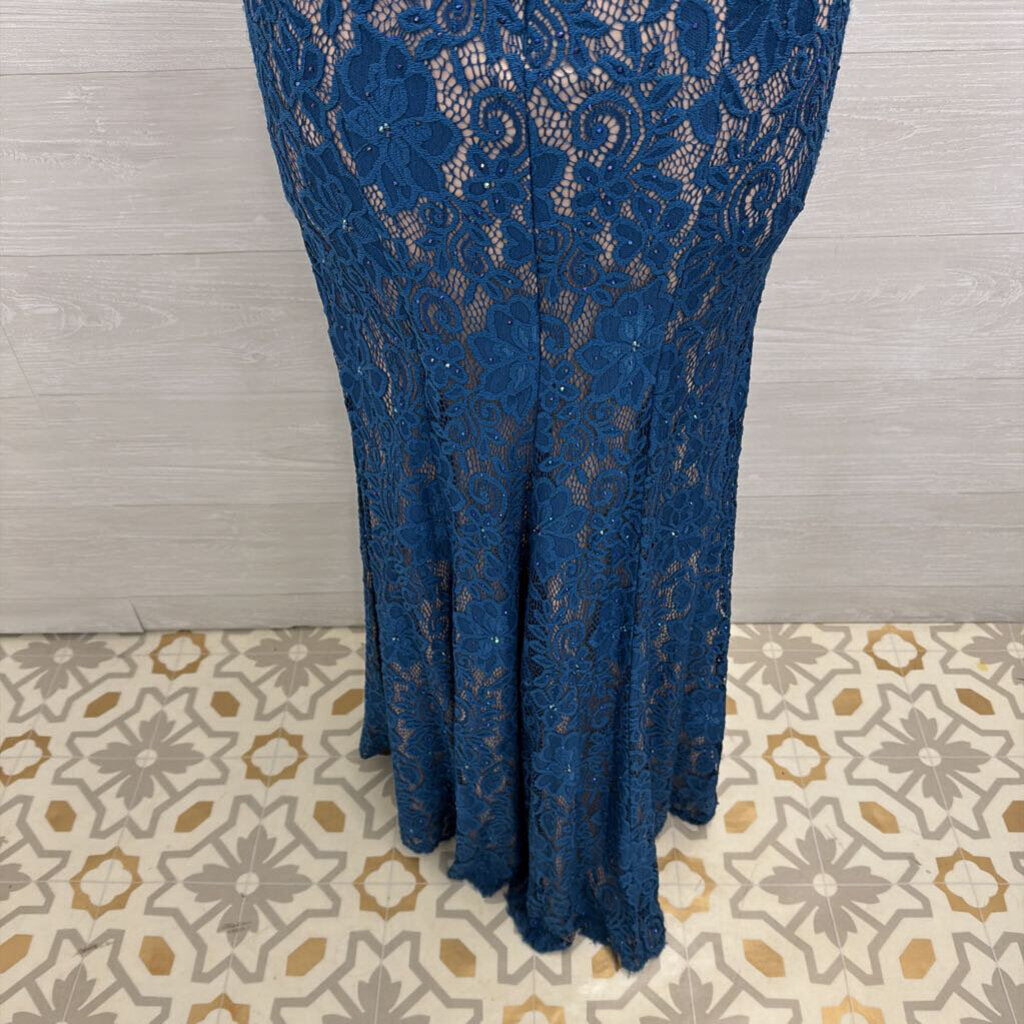 Teal/ Beige Lace 2 Piece Long Formal Dress 0