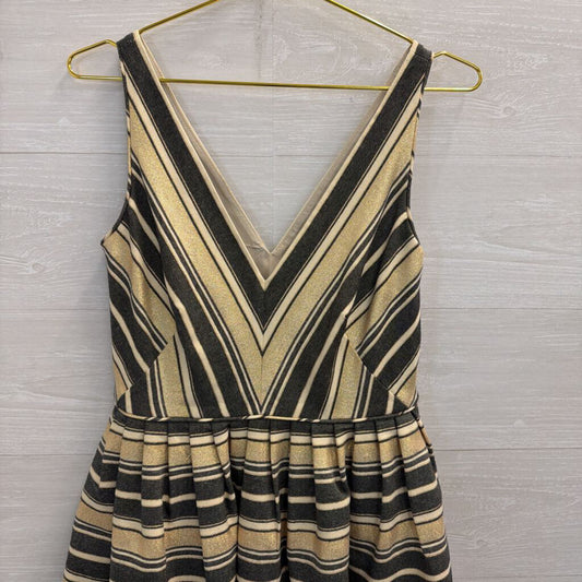 J Crew Blue/ Metallic Gold Striped V Neck Sleeveless Dress 2