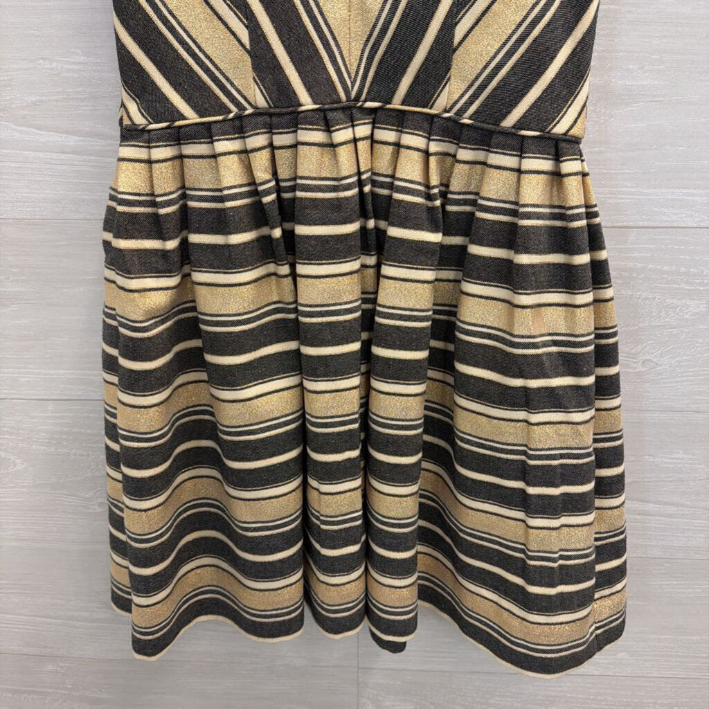 J Crew Blue/ Metallic Gold Striped V Neck Sleeveless Dress 2