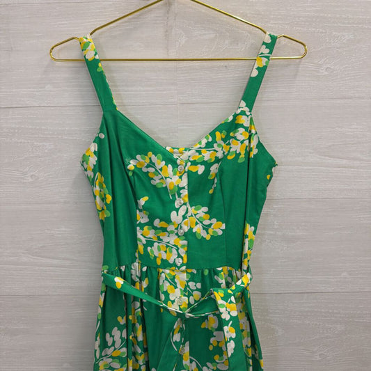 Vintage Malia Green/ Multi Print Button Front Midi Dress 4