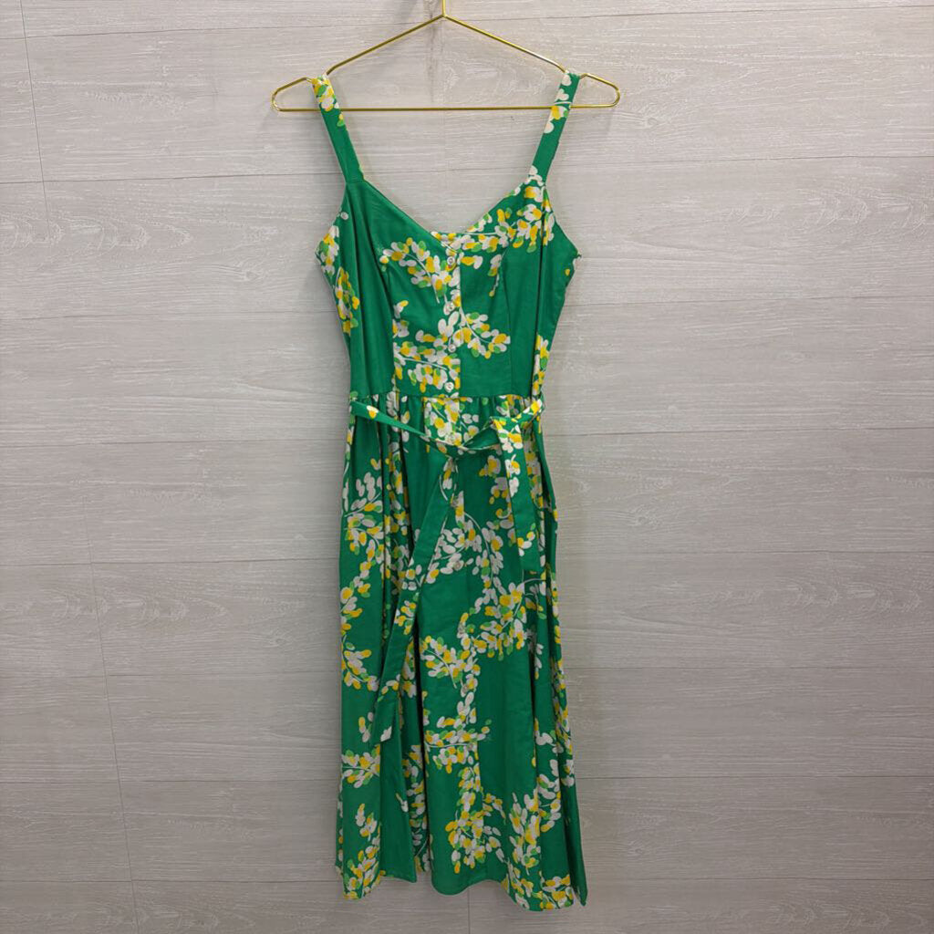 Vintage Malia Green/ Multi Print Button Front Midi Dress 4