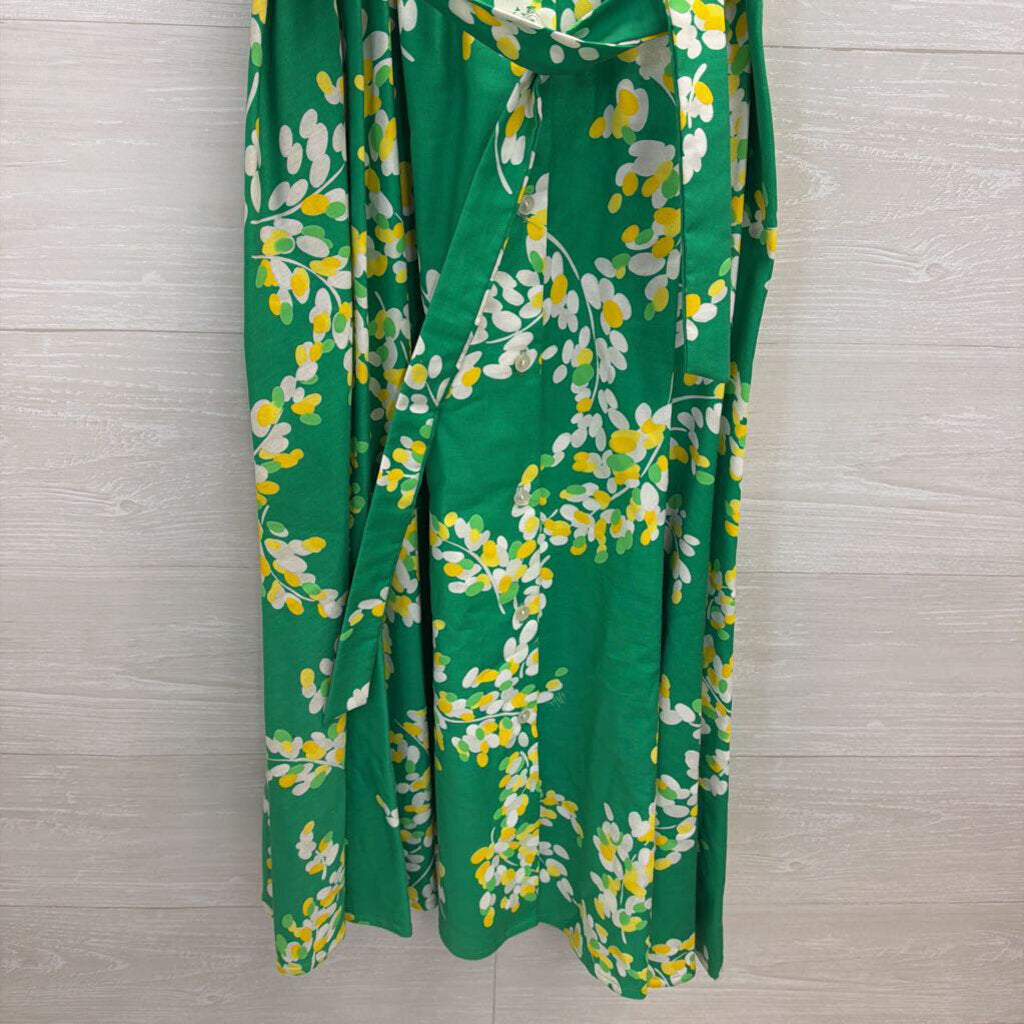 Vintage Malia Green/ Multi Print Button Front Midi Dress 4