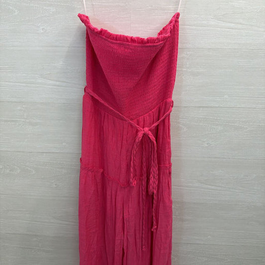 Love Tree Hot Pink Smocked Strapless Top Jumpsuit Large