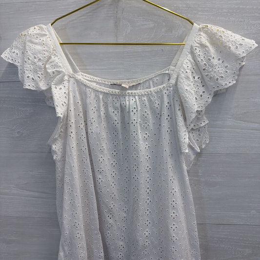Loft White Eyelet Ruffle Short Sleeve Top Large