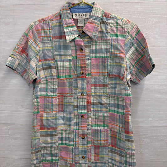 Orvis Pink/ Multi Plaid Short Sleeve Button Down Dress 8