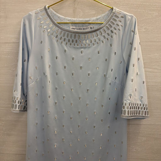 Gretchen Scott Blue/ Silver Embroidered Print Long Sleeve Dress Medium
