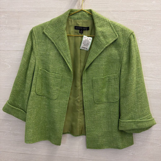 Lafayette 148 Green Tweed Cropped Open Front Blazer Jacket 8