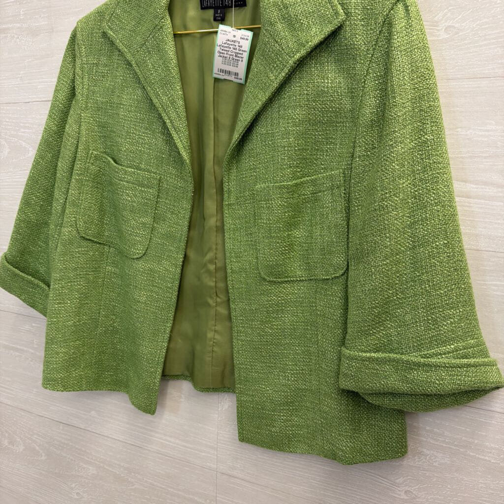 Lafayette 148 Green Tweed Cropped Open Front Blazer Jacket 8