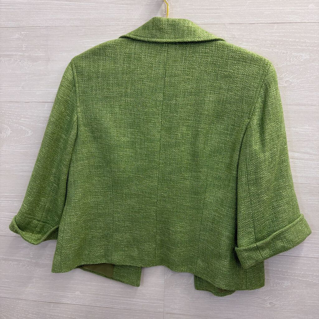 Lafayette 148 Green Tweed Cropped Open Front Blazer Jacket 8