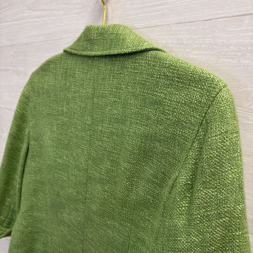 Lafayette 148 Green Tweed Cropped Open Front Blazer Jacket 8