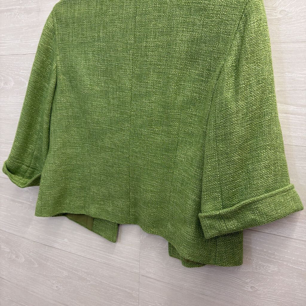 Lafayette 148 Green Tweed Cropped Open Front Blazer Jacket 8