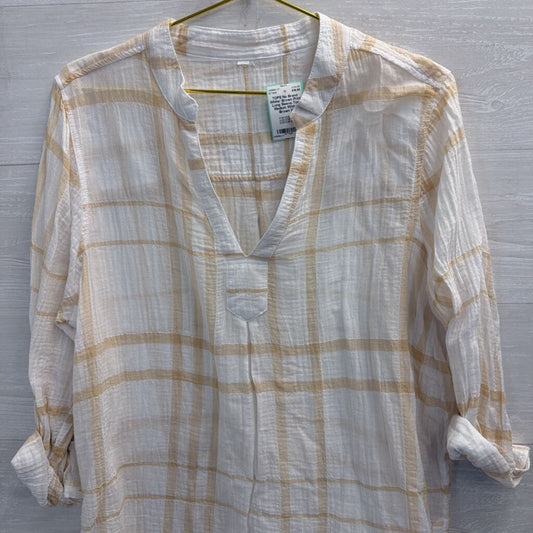 White/ Brown Print Long Sleeve Top Medium