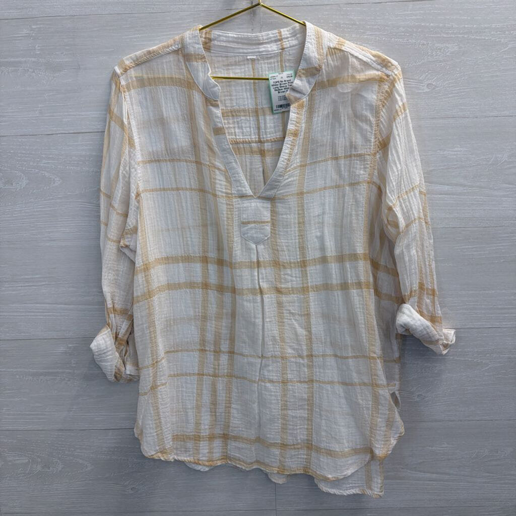White/ Brown Print Long Sleeve Top Medium