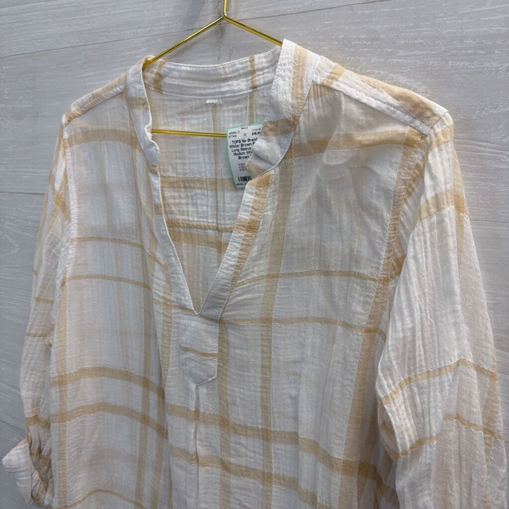 White/ Brown Print Long Sleeve Top Medium
