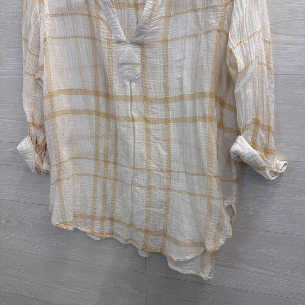 White/ Brown Print Long Sleeve Top Medium