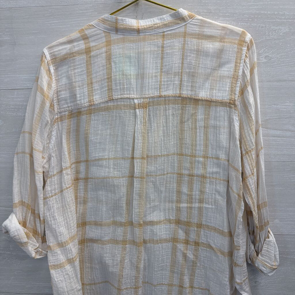 White/ Brown Print Long Sleeve Top Medium