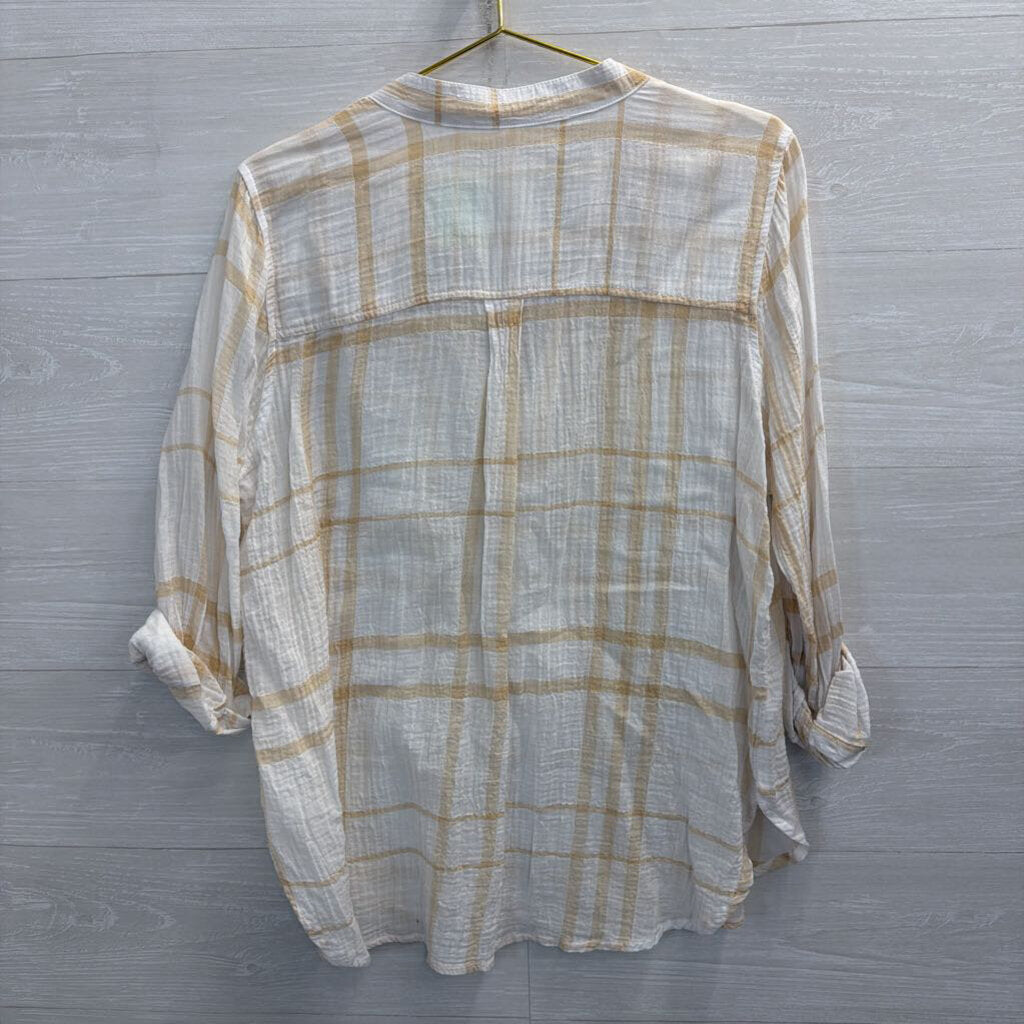 White/ Brown Print Long Sleeve Top Medium