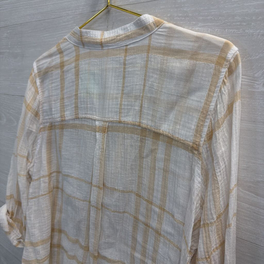 White/ Brown Print Long Sleeve Top Medium