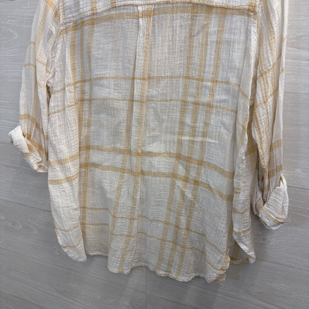White/ Brown Print Long Sleeve Top Medium