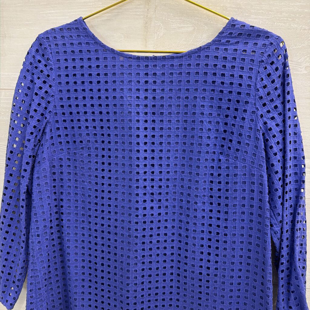 Anne Klein Blue Textured Square Cutout Long Sleeve Top 10