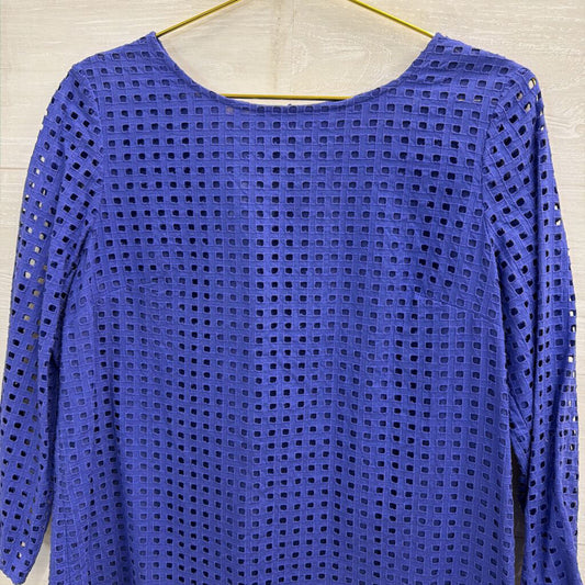 Anne Klein Blue Textured Square Cutout Long Sleeve Top 10