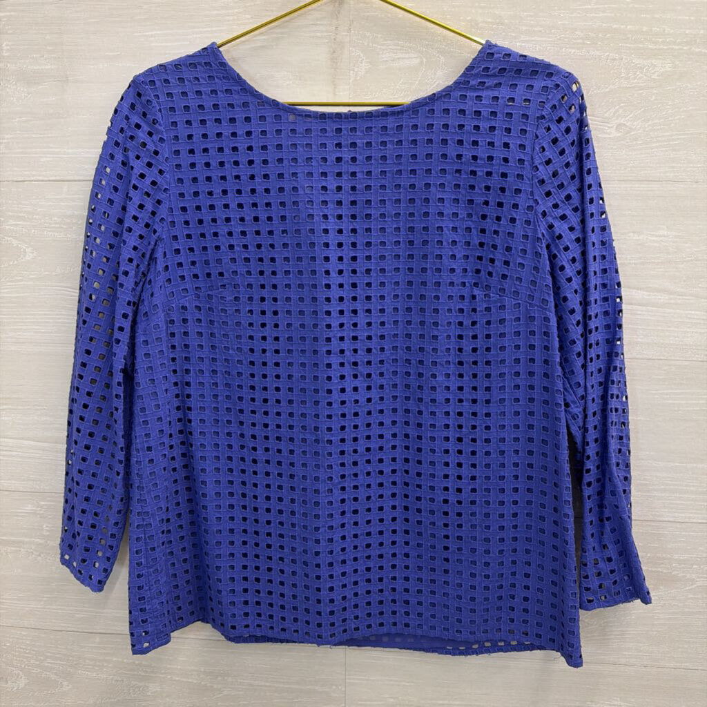 Anne Klein Blue Textured Square Cutout Long Sleeve Top 10