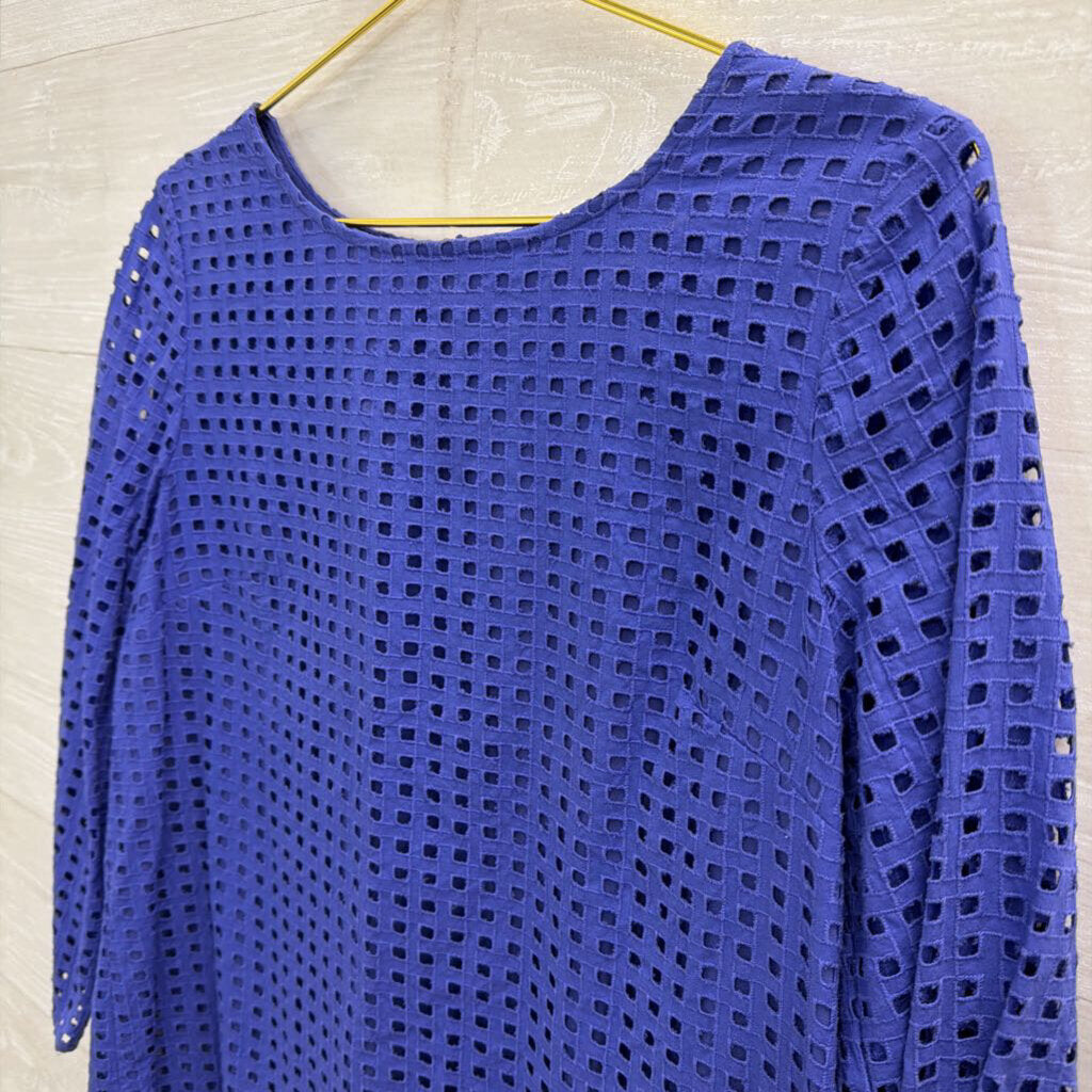 Anne Klein Blue Textured Square Cutout Long Sleeve Top 10