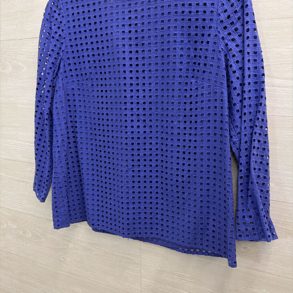 Anne Klein Blue Textured Square Cutout Long Sleeve Top 10