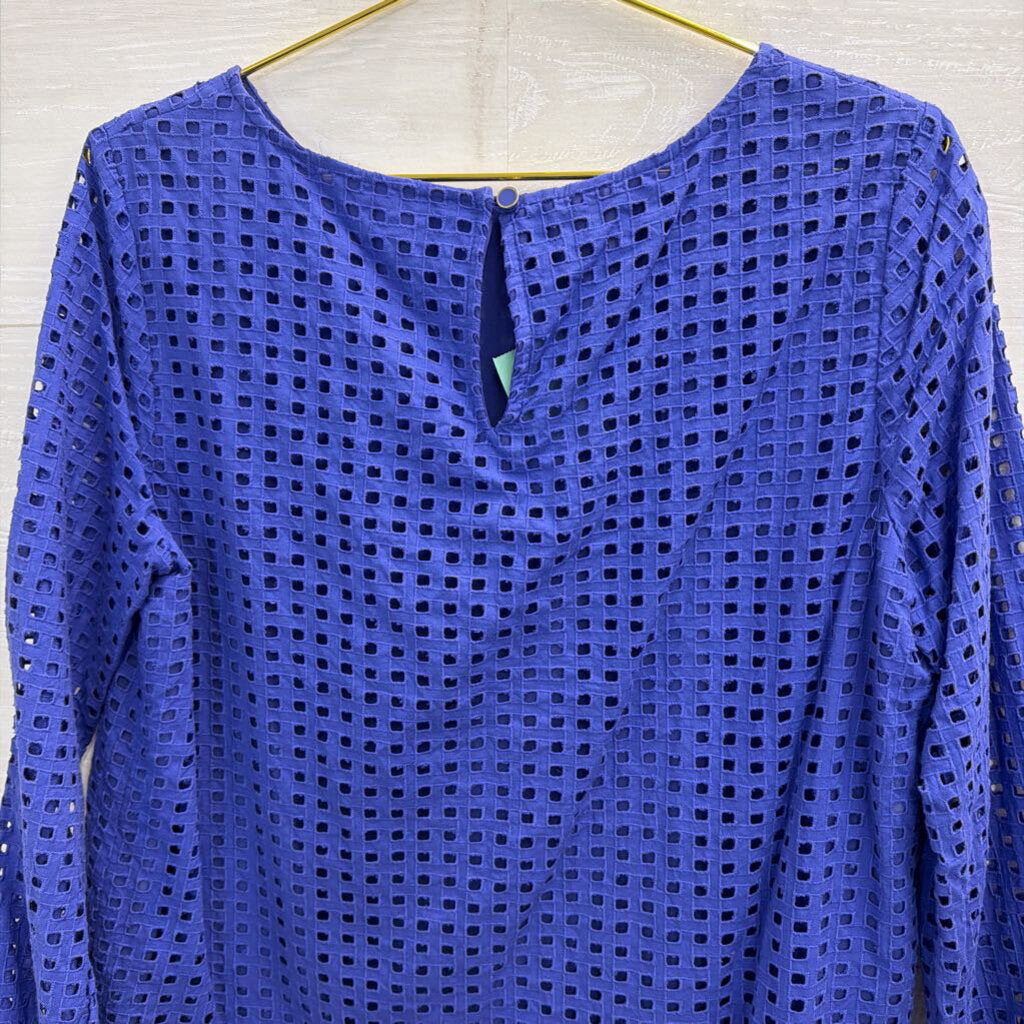 Anne Klein Blue Textured Square Cutout Long Sleeve Top 10