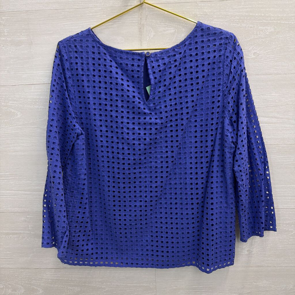 Anne Klein Blue Textured Square Cutout Long Sleeve Top 10