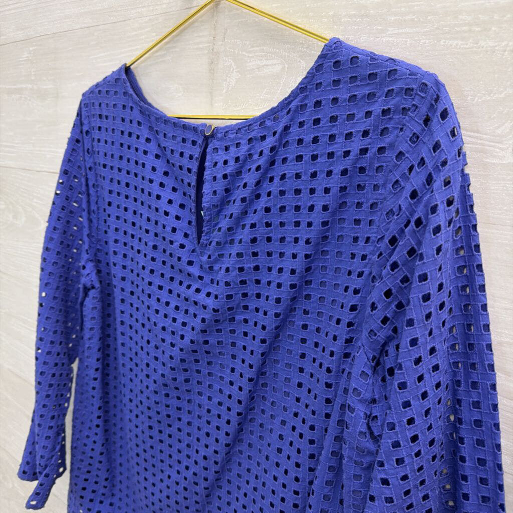Anne Klein Blue Textured Square Cutout Long Sleeve Top 10