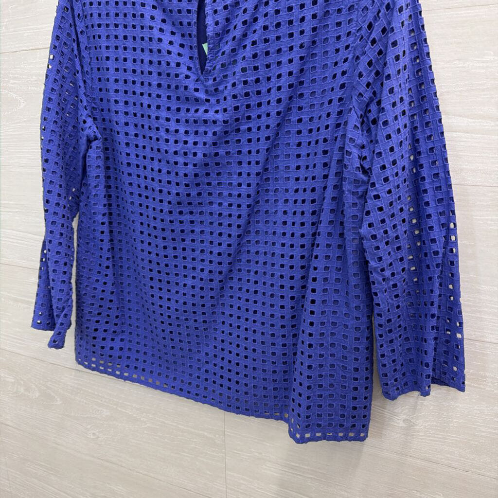 Anne Klein Blue Textured Square Cutout Long Sleeve Top 10