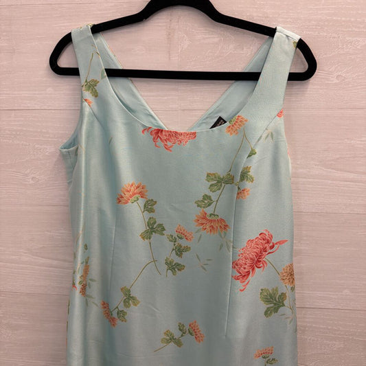 Valerie Dresses 100% Silk Blue/ Pink Floral Print Sleeveless Dress 12