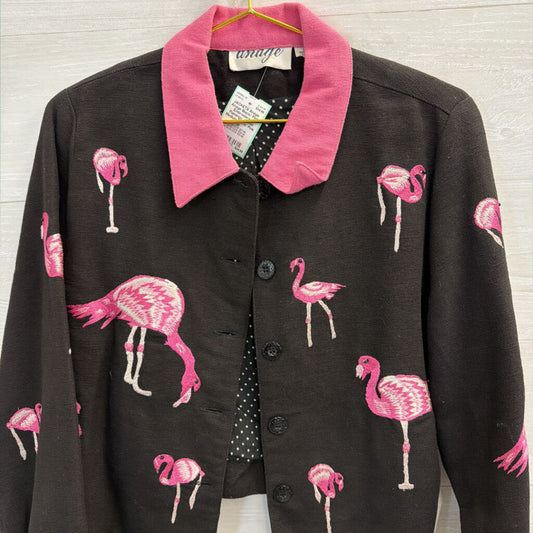 Anage Black/ Pink Embroidered Flamingo Jacket Medium