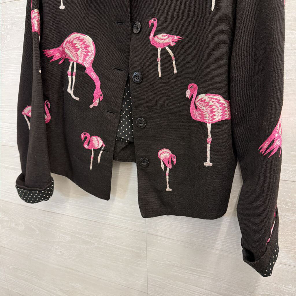 Anage Black/ Pink Embroidered Flamingo Jacket Medium