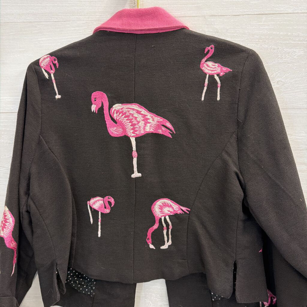 Anage Black/ Pink Embroidered Flamingo Jacket Medium