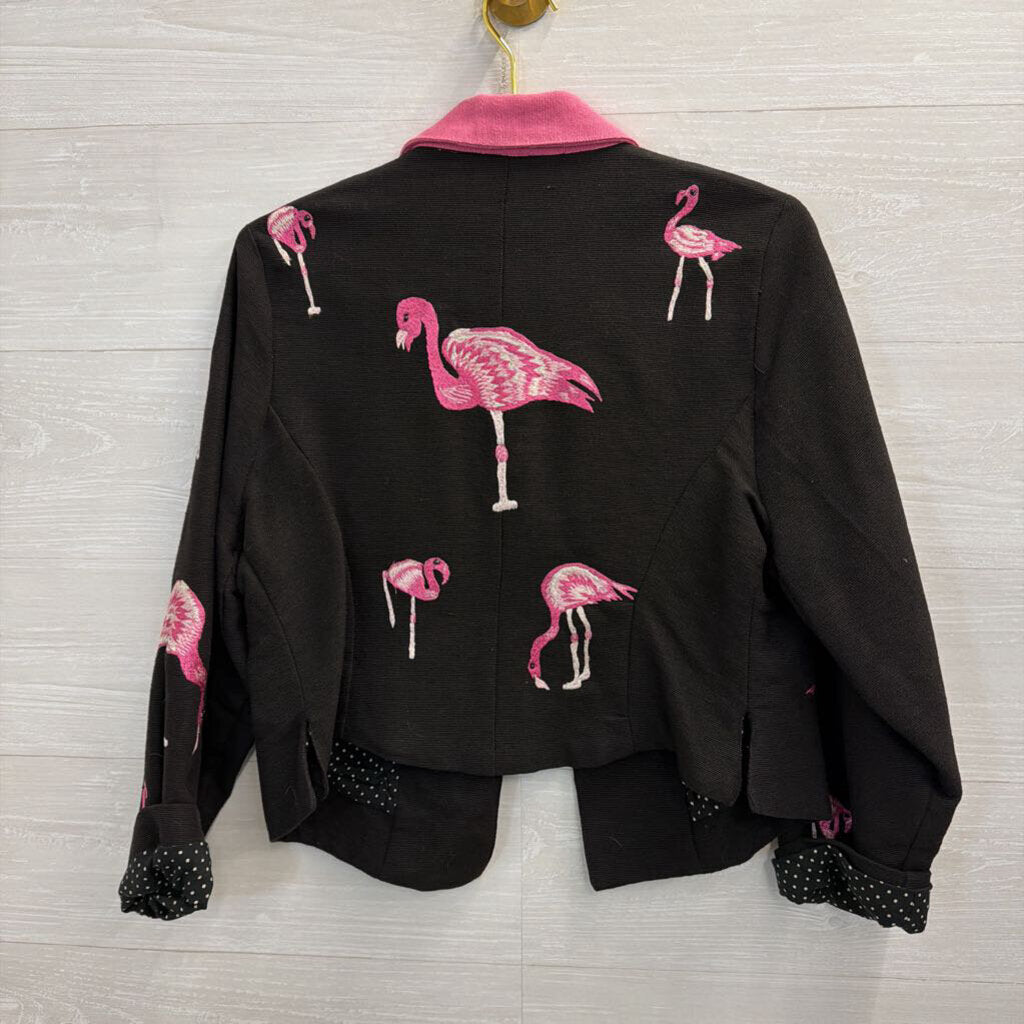 Anage Black/ Pink Embroidered Flamingo Jacket Medium