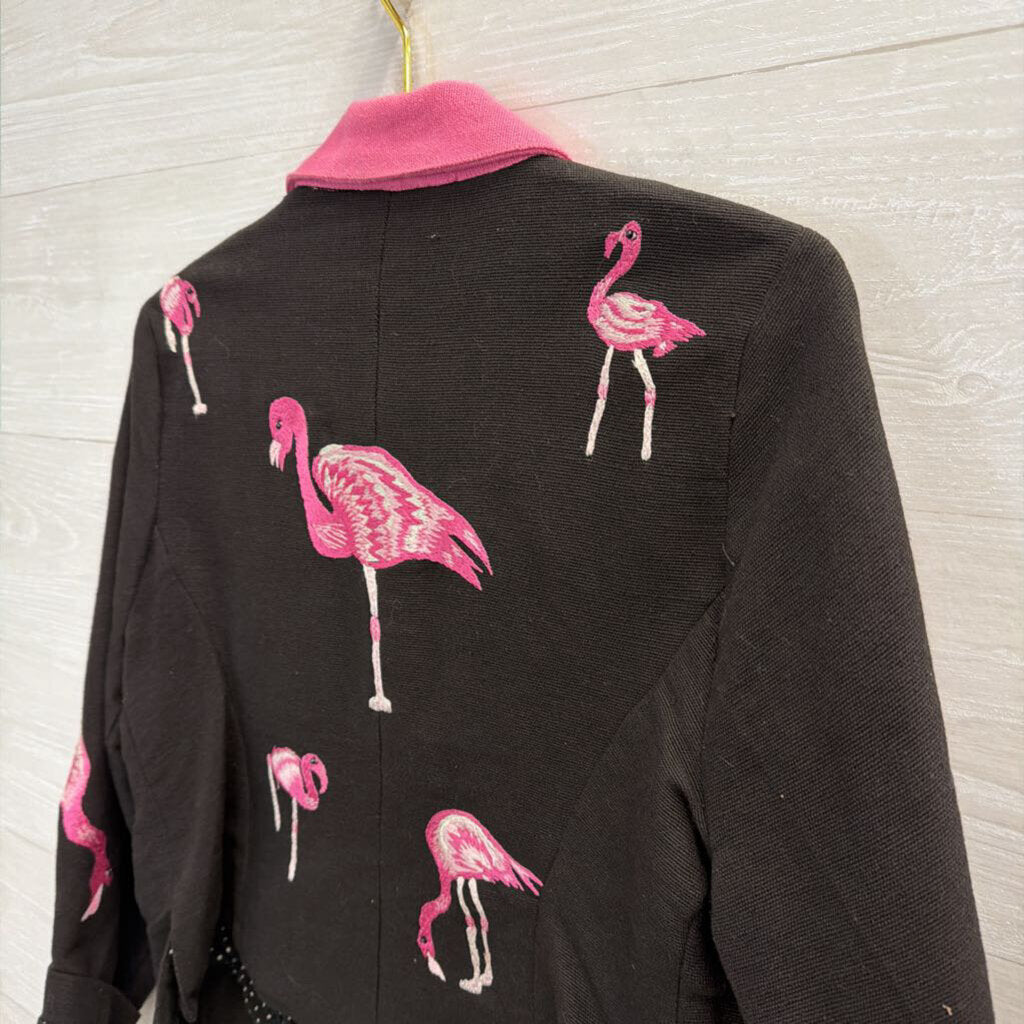 Anage Black/ Pink Embroidered Flamingo Jacket Medium