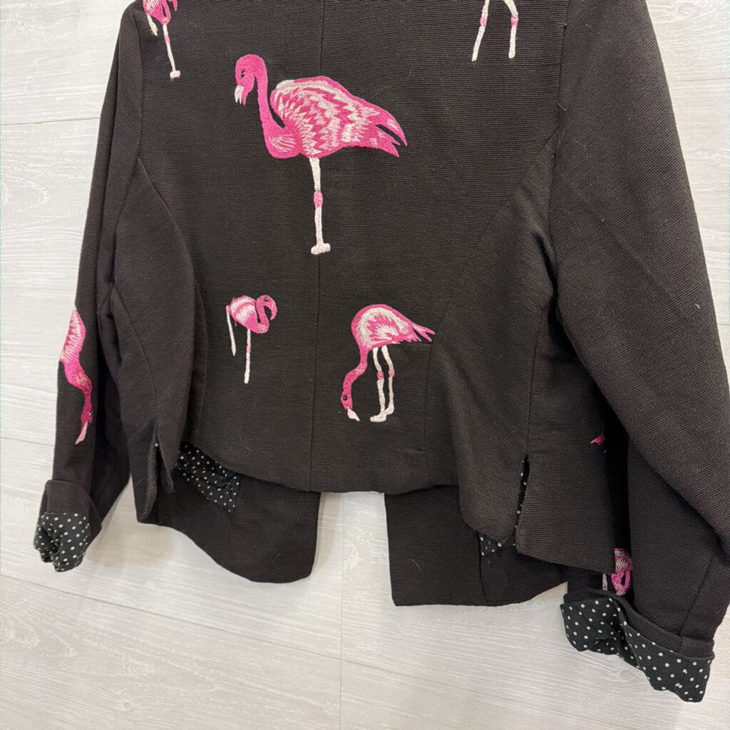 Anage Black/ Pink Embroidered Flamingo Jacket Medium
