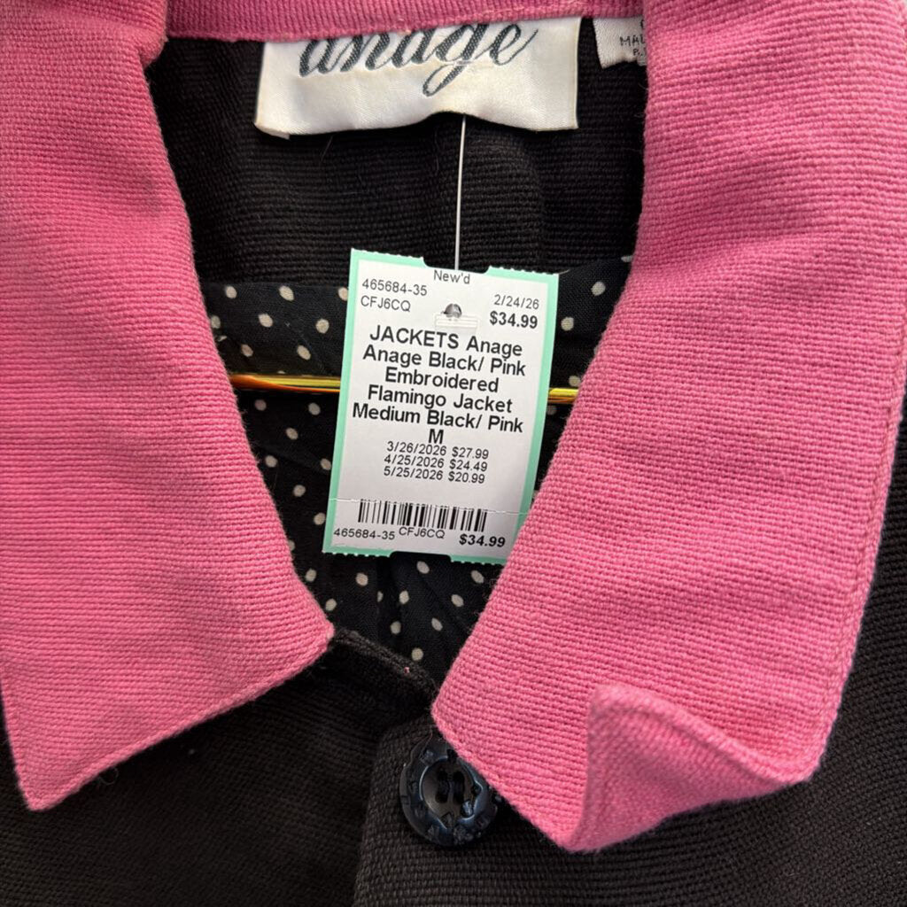 Anage Black/ Pink Embroidered Flamingo Jacket Medium