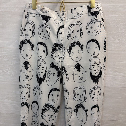 White/ Black Face Print Silky Wide Leg Pants Small