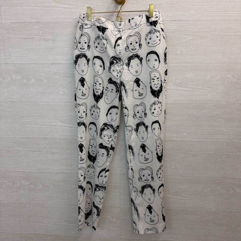 White/ Black Face Print Silky Wide Leg Pants Small