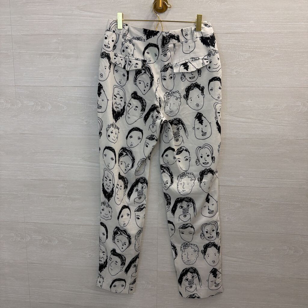 White/ Black Face Print Silky Wide Leg Pants Small