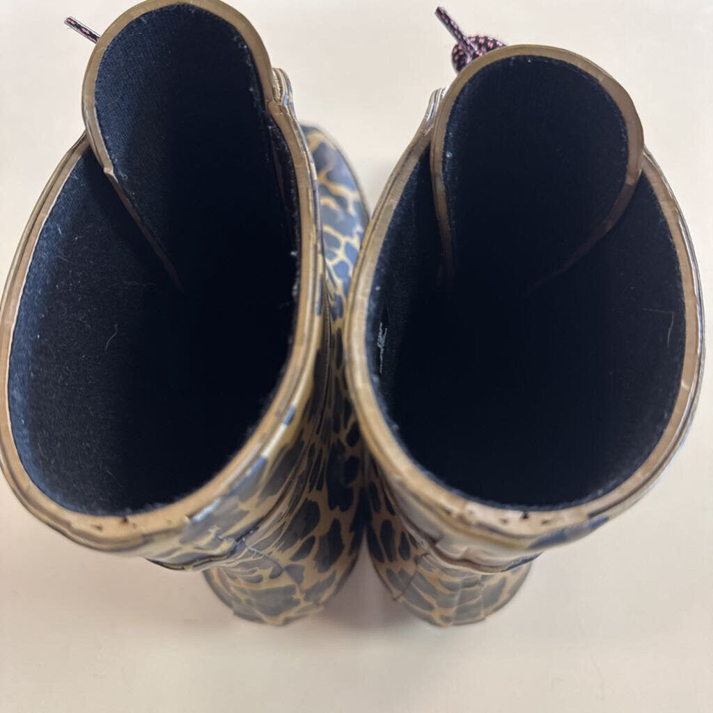 J Crew Brown Leopard Print Lace Up Rain Boots 8