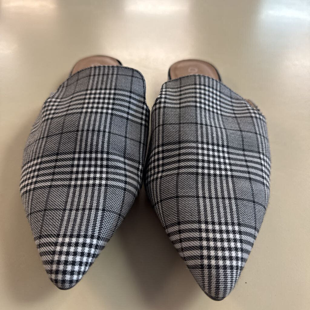 Abound Black/ White Plaid Point Toe Slip On Mules 8