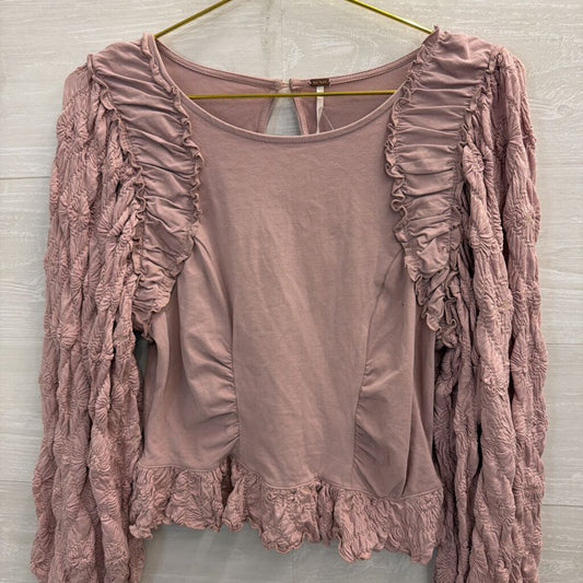 Free People Purple Textured Long Sleeve/ Hem Top Medium