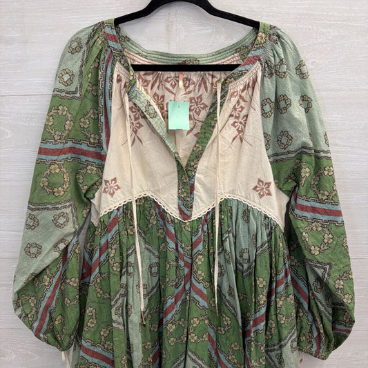 Free People Green/ Multi Print Day Dreaming Long Sleeve Dress Extra Small