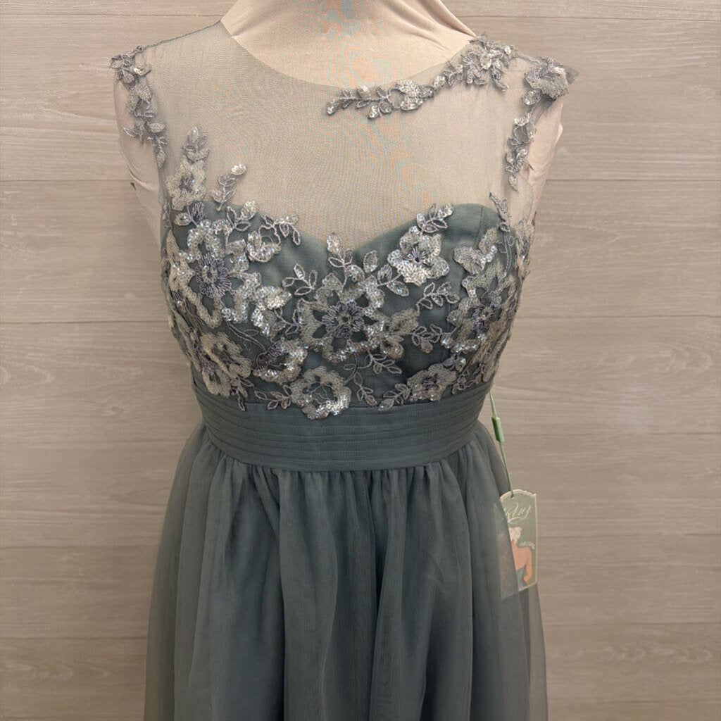 Blue Tulle Sequin Top Long Formal Dress Small