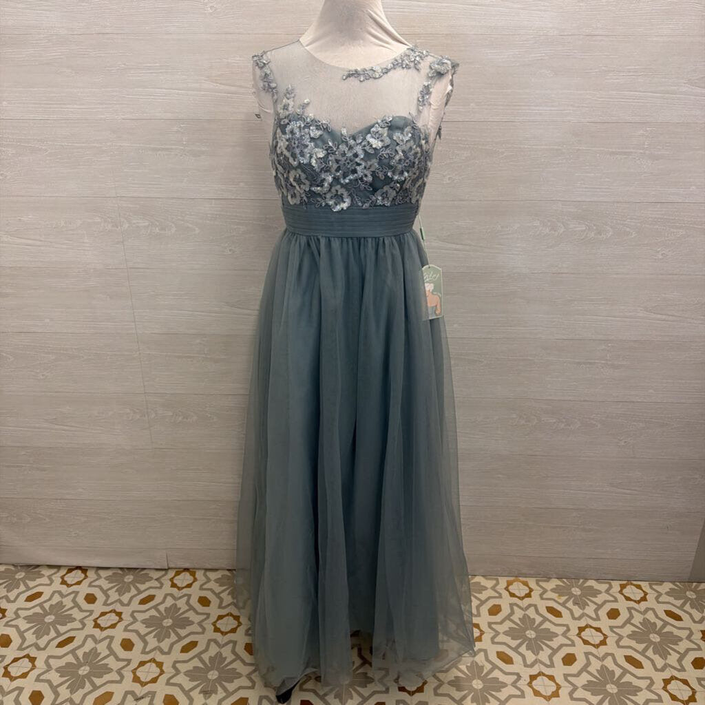 Blue Tulle Sequin Top Long Formal Dress Small
