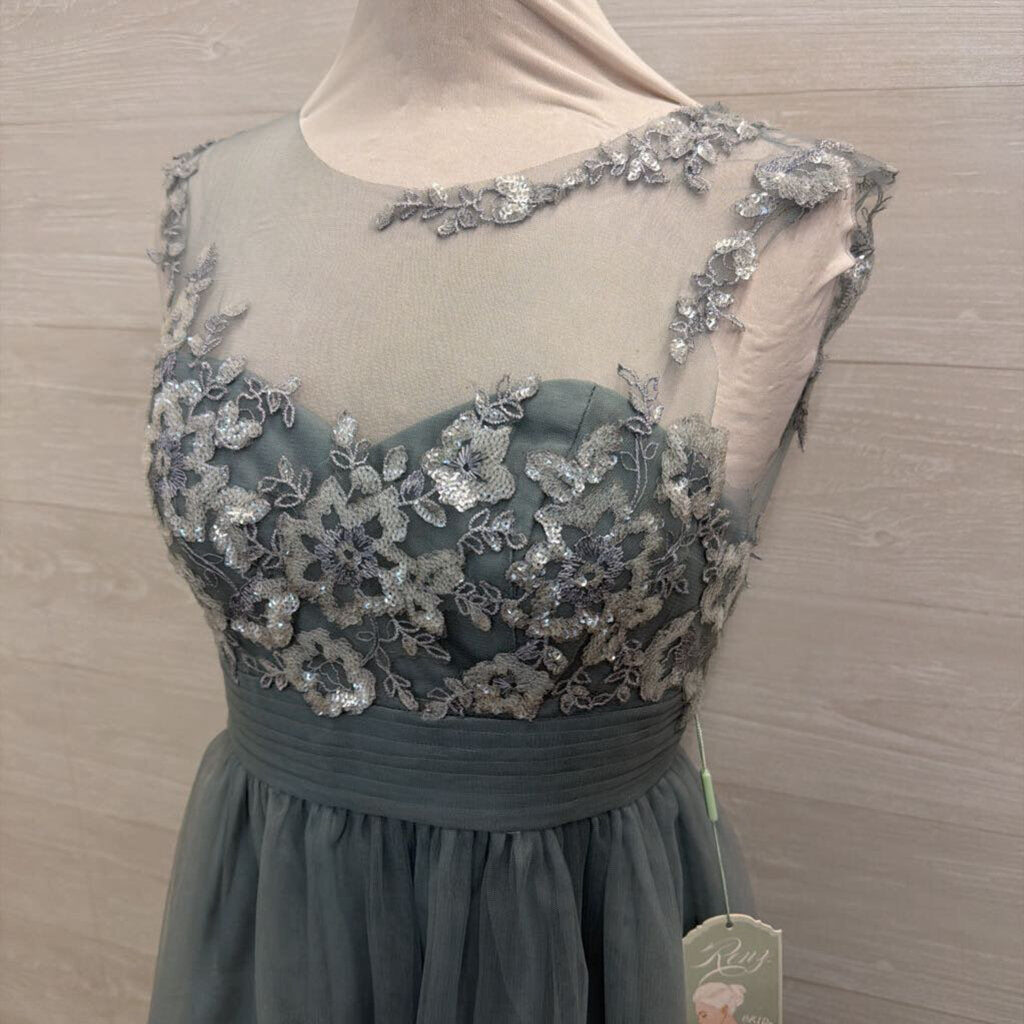 Blue Tulle Sequin Top Long Formal Dress Small